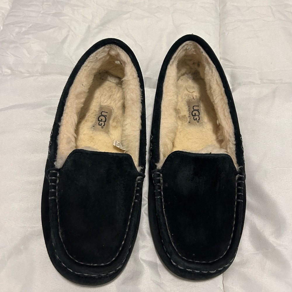 UGG Black Suede Loafers with Cream Lining